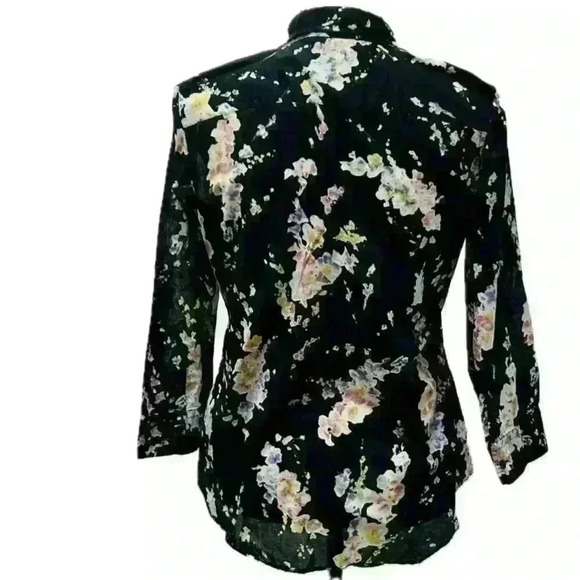 LAUREN RALPH LAUREN Black Floral 3/4 Sleeve Cotton Button Down Size Medium - Picture 2 of 14